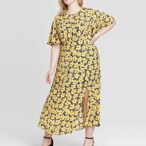 Who What Wear Yellow and Black Floral Polka Dot Maxi Dress NWOT